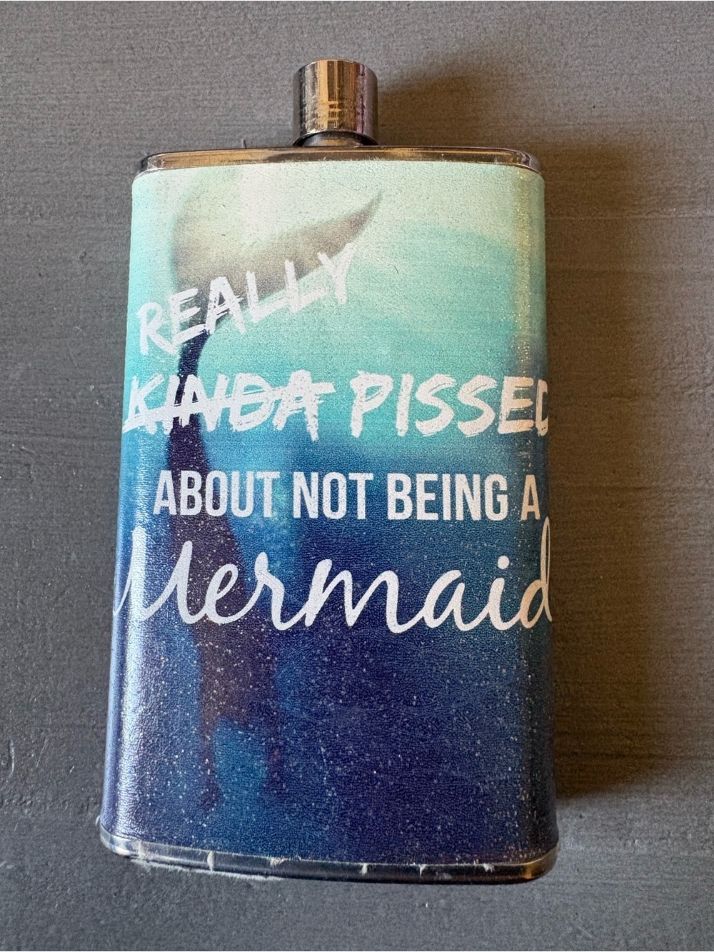 Novelty Mermaid Quote Flask - Teal to Navy Ombre